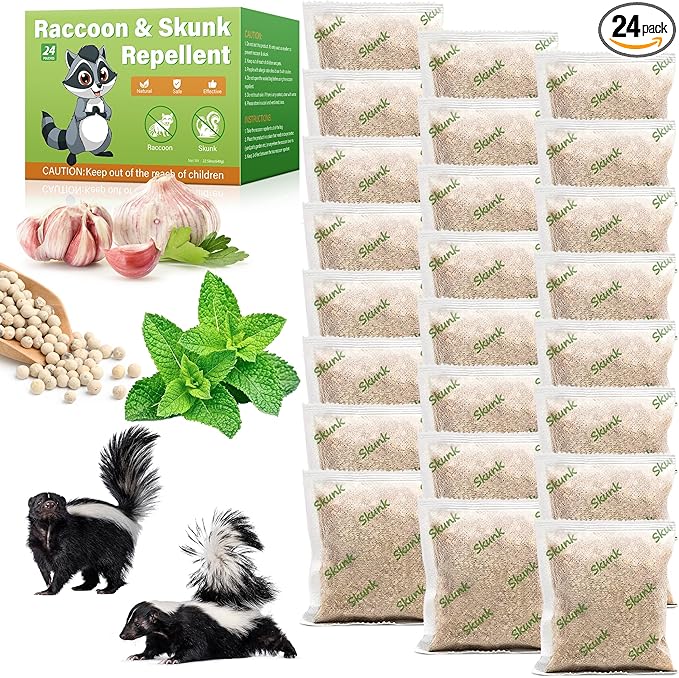 24 Pack Natural Skunk Pouches Skunk Raccoon Repellent Pouches for Outdoor Yard Garden House | Long-Lasting Protection | Safe for Dogs and Children