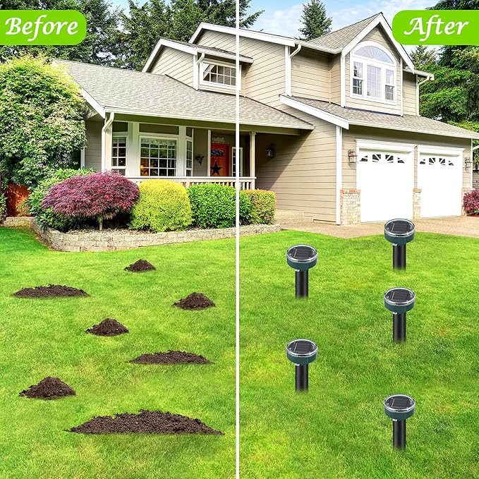 Ultrasonic Mole Repellent Solar Powered 4 Pack Sonic Mole Deterrent SpikesSnake Gopher Vole Repellent for Lawn Garden &amp YardGopher DeterrentGroundhog Repeller