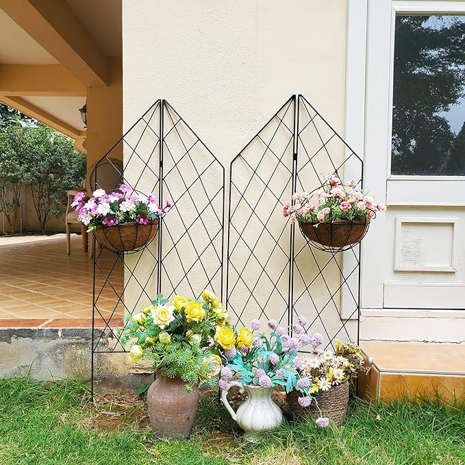 2 Pack Metal Garden Trellis for Climbing Plants Foldable 45.3 H x 9.8 W Black Iron Wire Lattices Grid Panel for Climbing Plants Vines Flower Support Decorative Outdoor