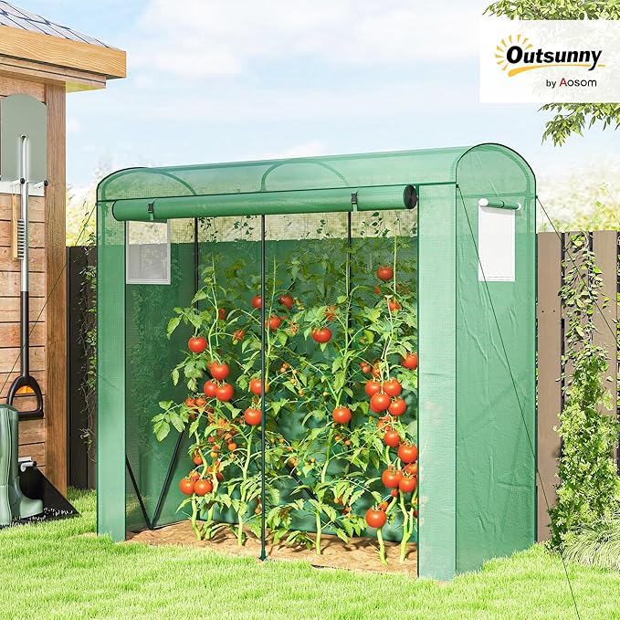 Outsunny Mini Greenhouse Portable Greenhouse with Roll-Up Door and 2 Mesh Windows Small Green House with PE Cover for Garden Patio Lawn 78.7 x 29.5 x 74 Green