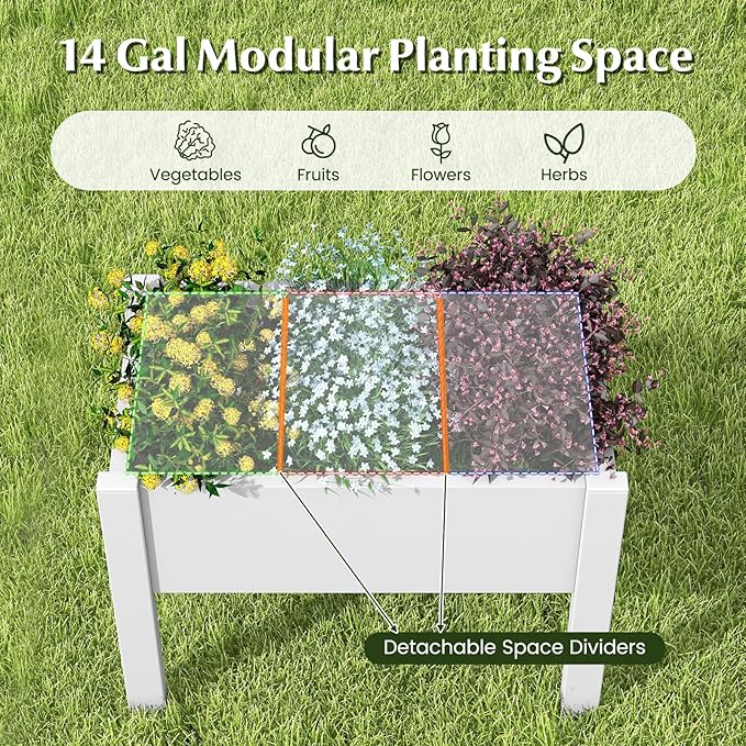 Giantex Raised Garden Bed with Legs Self-Watering Planter Box with Water Level Indicator Drainage Hole &amp Detachable Space Dividers Outdoor Plant Container for Flower Vegetable Fruit Herb