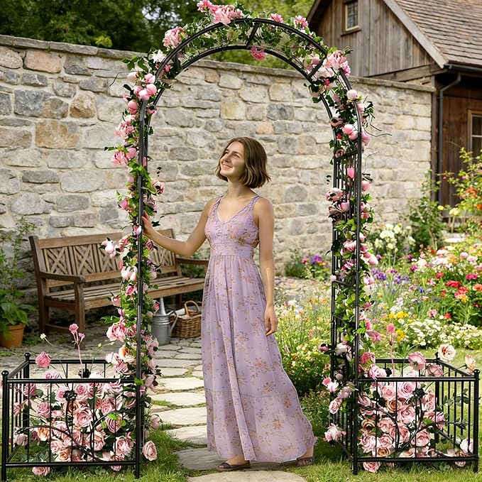 Garden Arbor with Planter Boxes 76 W x 86 H Wedding Arches for Ceremony Black Metal Garden Archway for Climbing Plants Outdoor Lawn Patio and Backyard