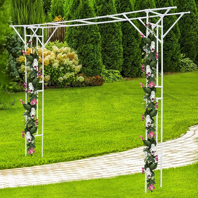 Large Outdoor Garden Trellis for Climbing Plants 11.81 * 8.86ft Large Grape Vine Trellis Arch Arbor Gazebo Grape Trellis for Climbing Plants Courtyard and Garden Decoration (White)