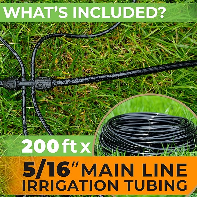 CARPATHEN Drip Irrigation Tubing - 200 ft Black Mainline - (5/16 ID - 7/16 OD) - PVC Water Line