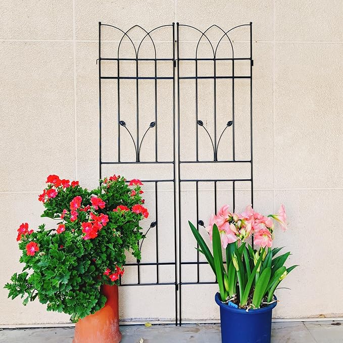 Set of Two Rust-Resistant Metal Garden Trellises for Outdoor Climbing Plants and Flower Supports | Durable Powder-Coated Structure Enhances Garden Decor and Plant Health with Versatile Design Options