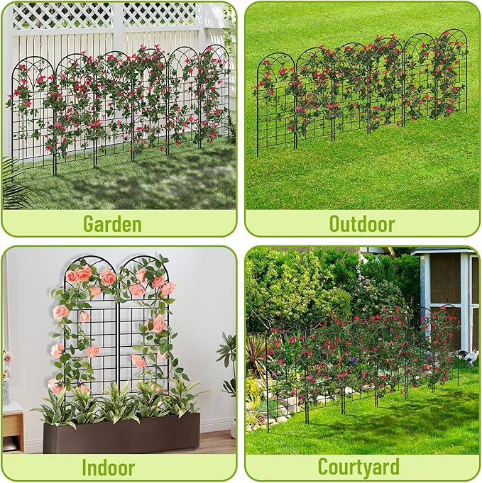 Garden Trellis for Climbing Plants 6 Pack 75.6 Wx 64.6 H Rustproof Flower Trellis with Black Coating Outdoor Climbing Rose Trellis Cucumbers Support for Courtyards Lawns (Square Grid 6 Pieces)