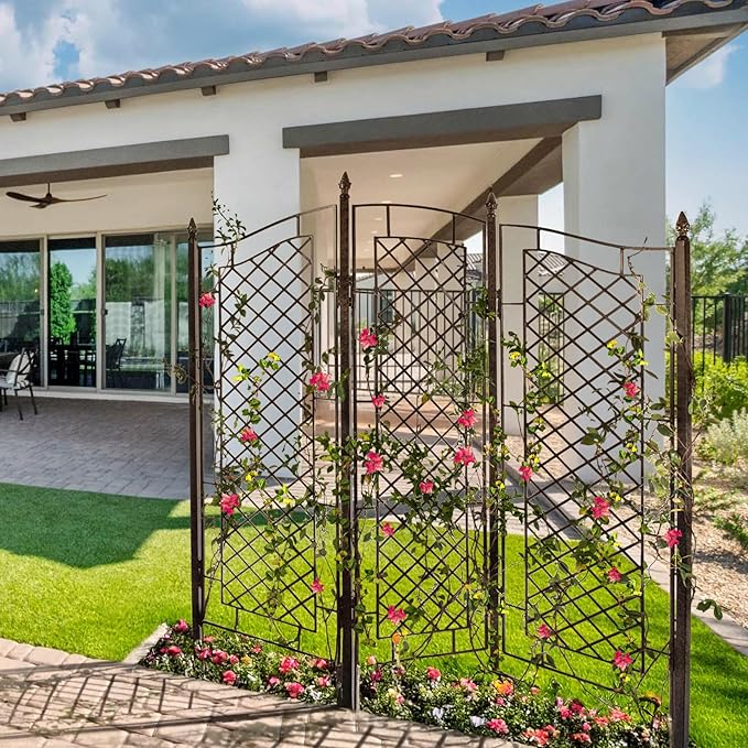 H Potter 3-Panel Garden Privacy Screen Trellis 88 lb Heavy Iron Freestanding Landscape Structure 75 Wide GAR573L