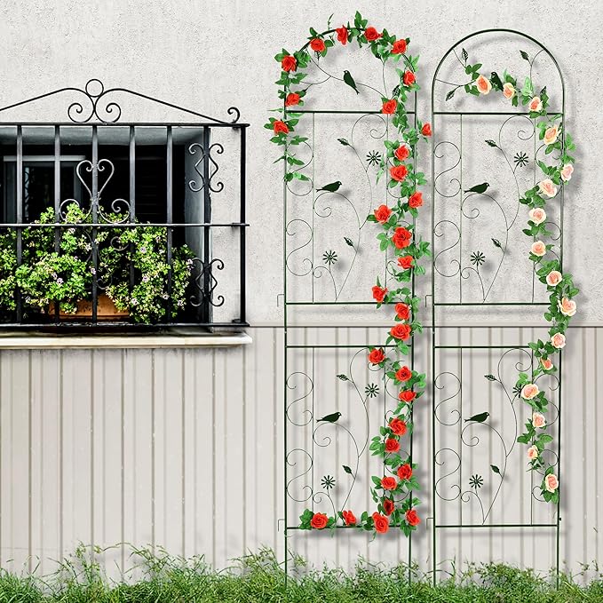 Metal Garden Trellis for Climbing Plants 86.5 x 19.7 Metal Plant Trellis Outdoor Black Iron Garden Trellis Clematis Rrellis Outdoor Arched Decoration Suitable for courtyards lawns Gard