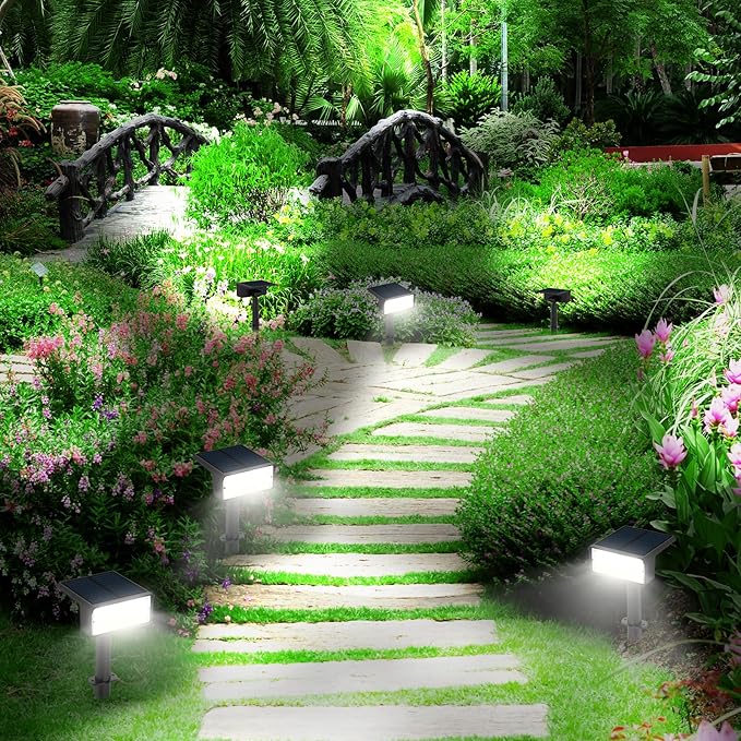 T-SUN Solar Spot Lights Outdoor 4 Pack 49 LED 2 Lighting Modes IP65 Waterproof Landscape Spotlights 2 in 1 Auto On/Off Solar Lights for Yard Garden Driveway Pathway (White)