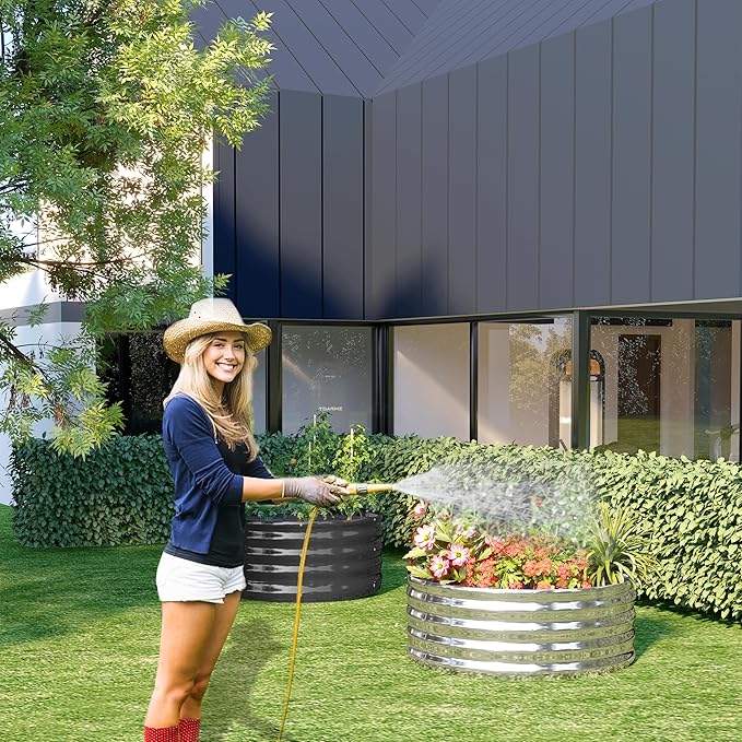 3PCS 2x2x1FT Galvanized Raised Garden Bed KitVegetable Boxes-Round Metal Flower BoxLarge Planter Raised Beds Outdoor Garden for PlantingFruitHerb-Silver