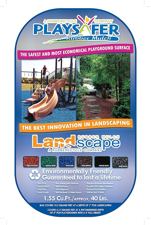 Playsafer Rubber Mulch Nuggets Protective Flooring for Playgrounds Swing-Sets Play Areas and Landscaping (40 LBS - 1.55 CU. FT. Brown)
