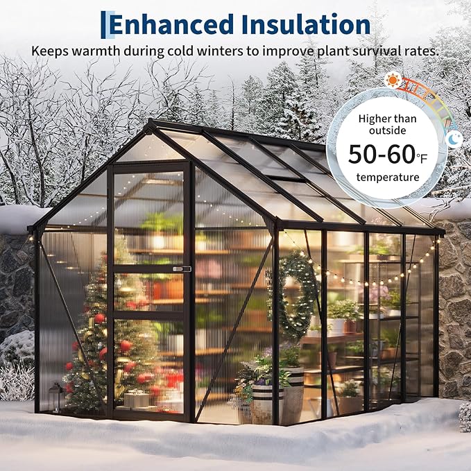 Greenhouse 6x8 FT Greenhouse for Outdoors Walk-in Green House with Ground Nails and Vent Windows Sliding Lockable Door Green Houses for Outside Garden Backyard Patio