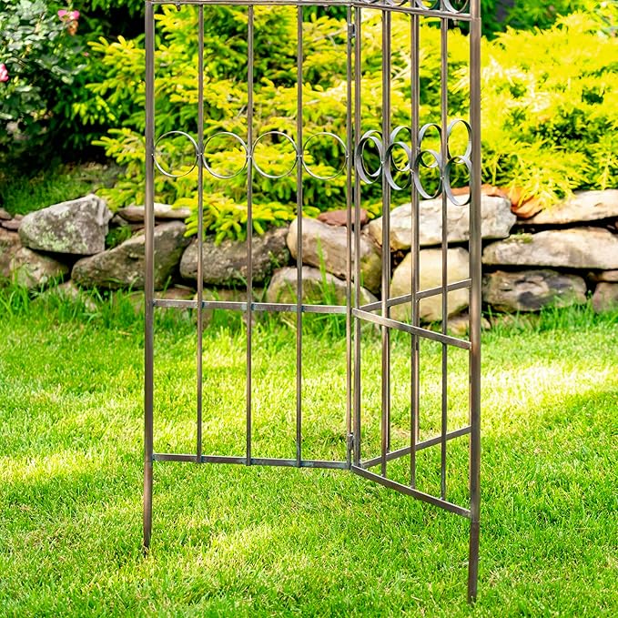 Zaer Ltd. Metal Garden Arch Trellis 7.7ft Tall Three-Panel Design with Fleur-de-lis 25 x 25 x 92.5 inches (Antique Bronze)