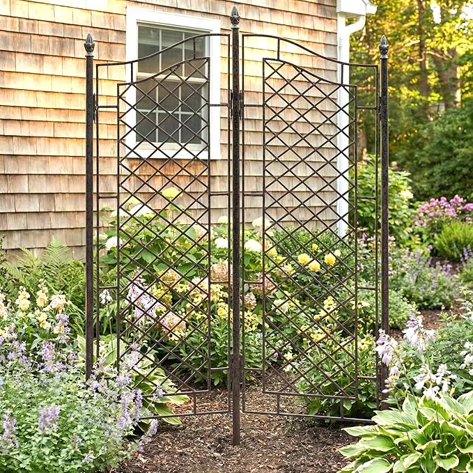 H Potter Large 2-Panel Garden Trellis 72 Installed Height 75 lb Heavy Iron Privacy Screen Freestanding Metal Outdoor Landscape Structure GAR573