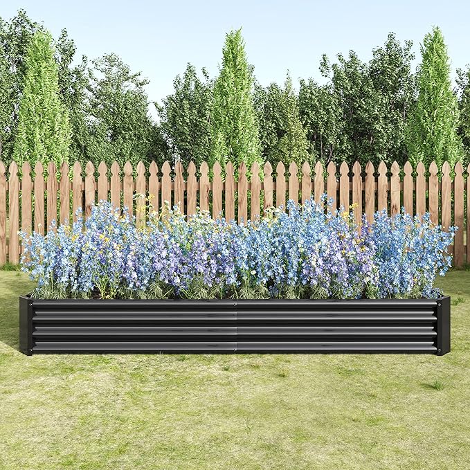 Raised Garden Bed Kit Metal Raised Bed 7.6x3.7x0.98ft for Flower Vegetables Herbs Succulents Black 27 cu. ft. Capacity