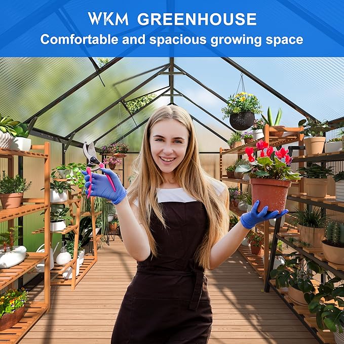 WKM 8x10 FT Greenhouse for Outdoors Quick-fit Structure Green House with Window for Ventilation Aluminum Greenhouses for Garden Backyard Black