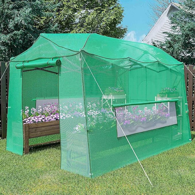 11 x 8.5 x 7.5 FT Walk-in Greenhouse Portable Pop-up Greenhouse for Indoor Outdoor Plant Garden Green House with Zippered Doors Screen Windows Heavy Duty Frame and Durable PE Cover