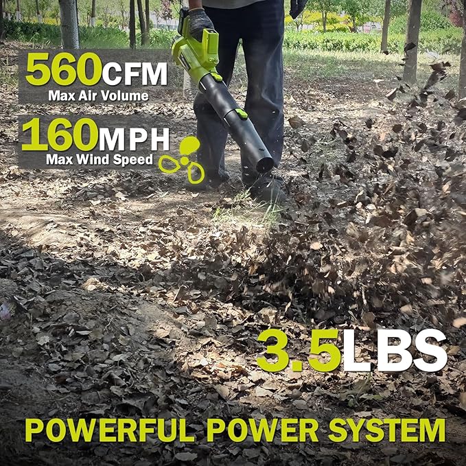 MOK Leaf Blower Cordless560CFM/160MPH Brushless Motor Electric Cordless Leaf Blower with 2 x 21V 6.0Ah Battery and Charger 3-Variable Speed Blower for Lawn Care Patio Cleaning