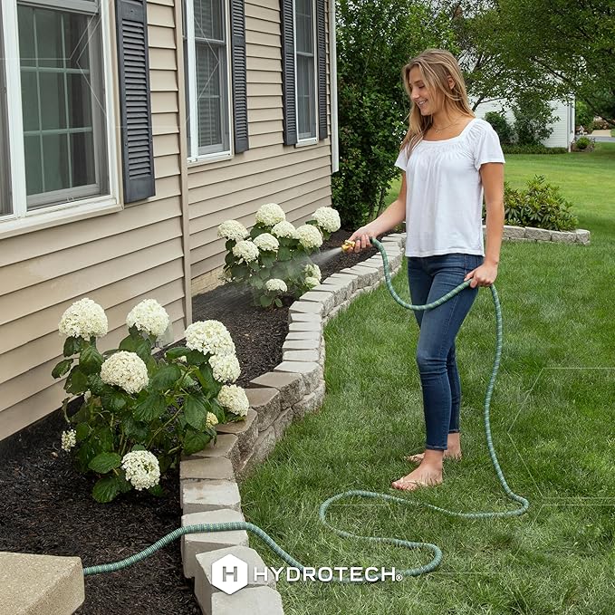 HydroTech 50 ft Expandable Garden Hose - Burst Proof &amp Lightweight Flexible Water Hose with Durable Reinforced Latex Core &amp Solid Brass Fittings for Lawn Garden Car Washing