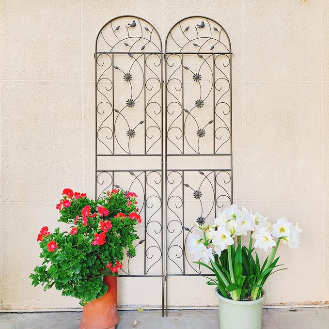 2-Pack Rustproof Metal Garden Trellis (86.7 x 19.7) | Tall &amp Modular Design | Single or Screen/Corner Use Easy Assembly for Climbing Plants &amp Garden Vertical Elegance (Brown)
