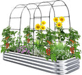 KING BIRD Raised Garden Bed with Arched Trellis Galvanized Planter Garden Box Outdoor for Gardening Climbing Vegetables Flowers 7.87x3.94x0.98 Ft Silver