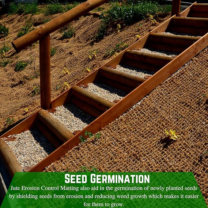 Farm Plastic Supply 100% Biodegradable Jute Erosion Control - 4' x 225' - Soil Saver Mesh Blanket Erosion Control Jute Netting Erosion Control Erosion Control Blanket (2 Rolls - 4' x 225')