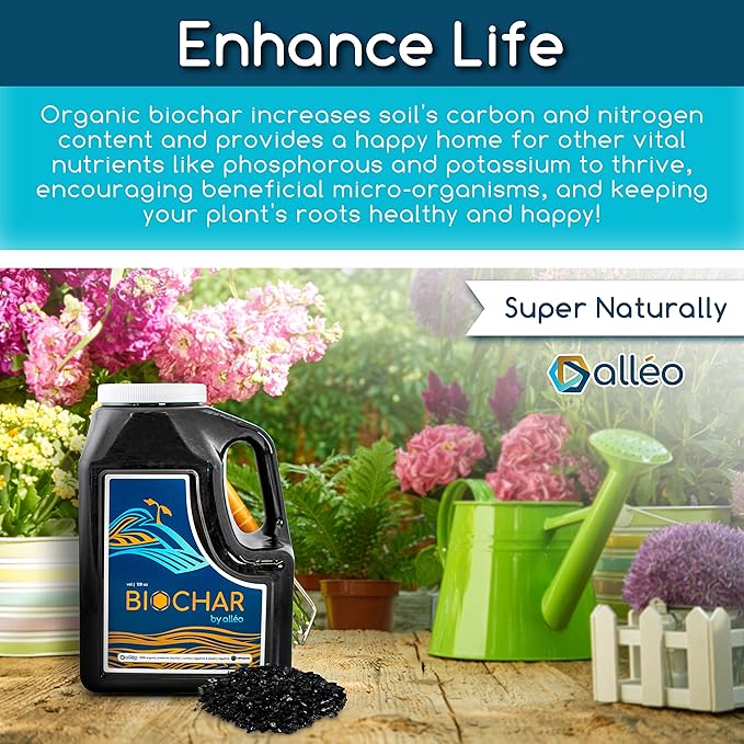 Superchar - Premium Charcoal Soil Amendment - 128oz &amp 24oz High-Yield Organic Fertilizer Supplement - All Natural Enhancer for Garden and Potting Soil - Stimulates Plants Growth- 128oz &amp 24oz