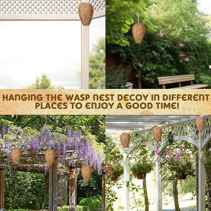 Qualirey 12 Pack Wasp Nest Decoy Hanging Fake Paper Bees Hornet Nest with Strings Stay Away from Wasps Hornets for Indoor and Outdoor Home Yard and Garden