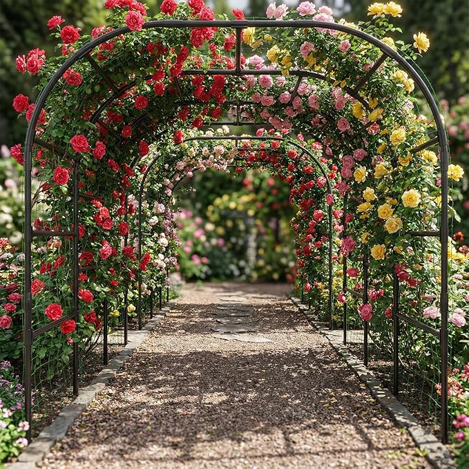 Tall Garden Arch Trellis for Climbing Plants 88in Tall Metal Plant Support Trellis Archway for Climbing Plant Vegetables Cucumber Outdoor Yard Lawn Garden Arch Tunnel Trellis