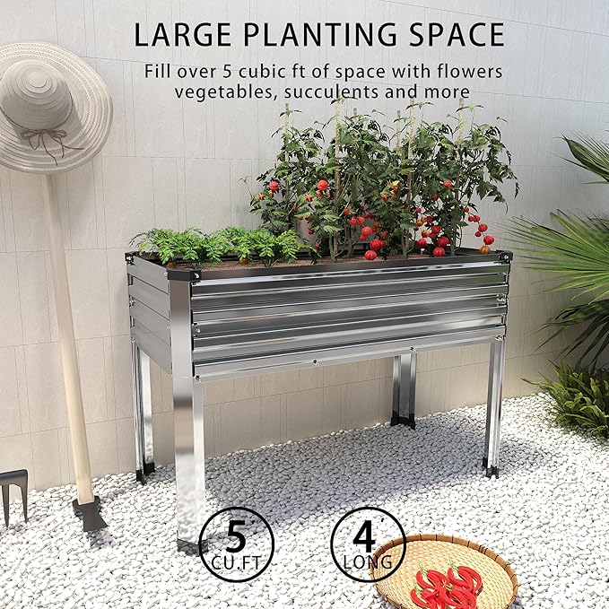 2PCS Galvanized Raised Garden Bed with Legs2PCS 48×18×30in Elevated Planter Box for BackyardOutdoor Garden Patio Balcony 300lb CapacitySilver