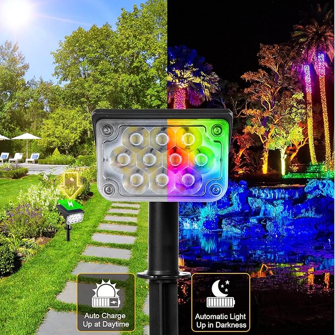 T-SUNUS 8 Pack Solar Color Landscape Spotlights IP65 Waterproof Solar Powered Spot Light Wall Lights 2-in-1 Outdoor Solar Landscaping Light for Yard Garden Driveway Porch Walkway Pool Patio