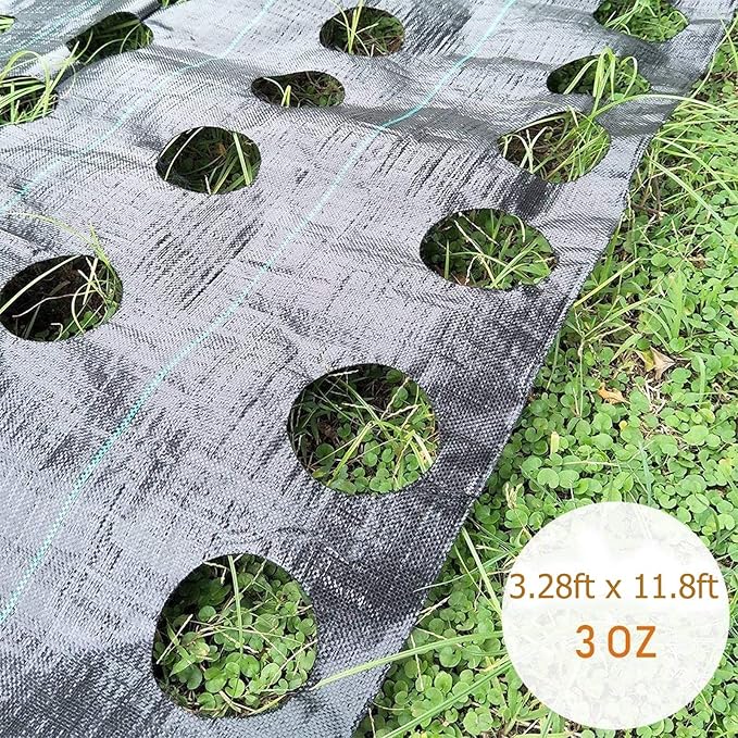 MOTUZP 4Pcs Garden Weed Barrier Landscape Fabric with 3'' Planting Holes 3.3 Ft X 11.8 Ft Heavy-Duty Weed Block Gardening Mat Soil Erosion Control and UV Stabilized