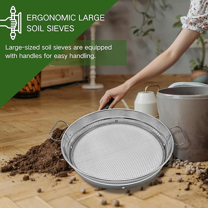 14.5“ Soil Sifter for Gardening with Handles Large Rock Sifter with 4 Replaceable ScreensCompost Sifter Dirt Sifter Captures Dirt Rocks Sawdust