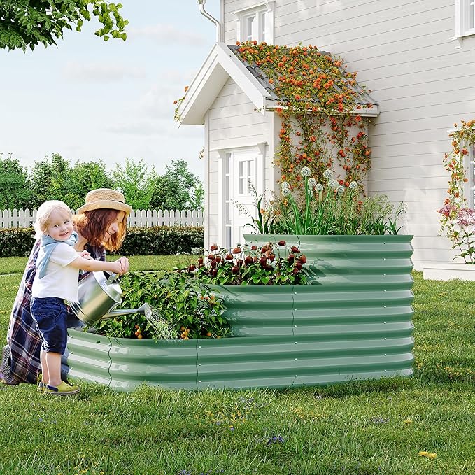 Galvanized Raised Garden Bed Kit 61x42x31 in Outdoor Planter Box for Vegetables Herbs Flowers Modular 3-in-1 Raised Garden Beds with Open Base Garden Box for Plants Backyard Patio Green