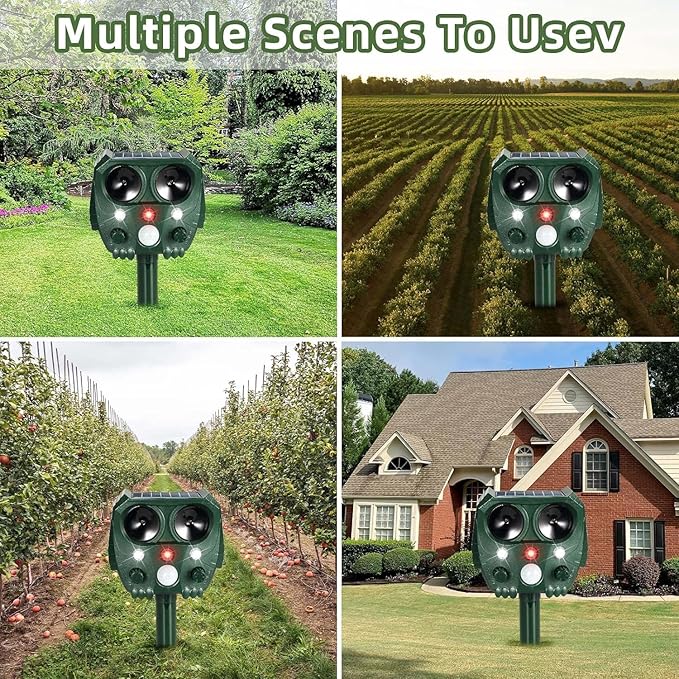 Solar Animal Repeller Ultrasonic Animal Repeller Outdoor Cat Deterrent Deer Repellent with Motion Sensor &amp Led Strobe Light Squirrel Dog Raccoon Rabbit Skunk Repellent for Yard Garden