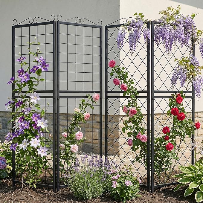 DoCred 2 Pack Garden Trellis for Climbing Plants 71 Inch Metal Plant Trellis for Plant Support Large Decorative Outdoor Trellis for Climbing Vegetable Flower Rose Vine Cucumber Black Rhombus Grid
