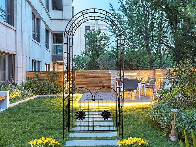 Metal Garden Arch with Doors GTrClimbing Plants Support Arch Outdoor Arch Wedding Arch Party Events Archway Black RL989