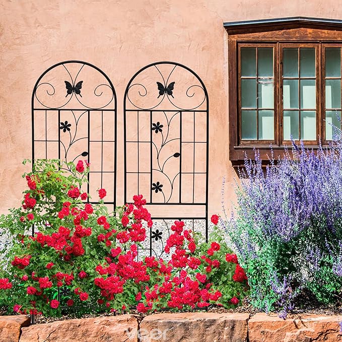 2 Pack Metal Garden Trellis 71 x 19.7 Rustproof Trellis for Climbing Plants Outdoor Flower Support Black-113
