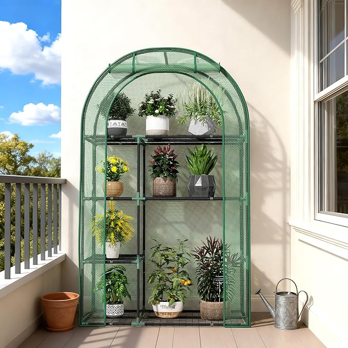 Mini Greenhouse for Outdoors Portable Small Greenhouse 4-Tiers for Indoor 38x17x62 Green House with PE Cover