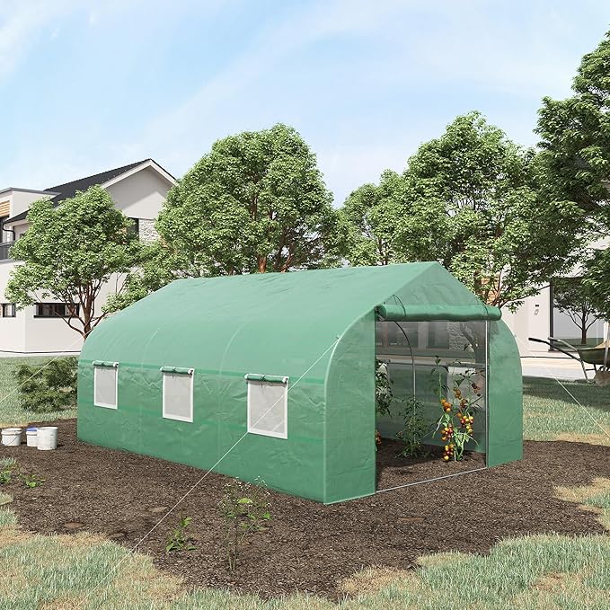 11.5' x 10' Walk-in Greenhouse for Outdoor Use – Heavy Duty Galvanized Steel Frame PE Cover with UV Protection Zippered Mesh Door &amp 6 Ventilation Windows