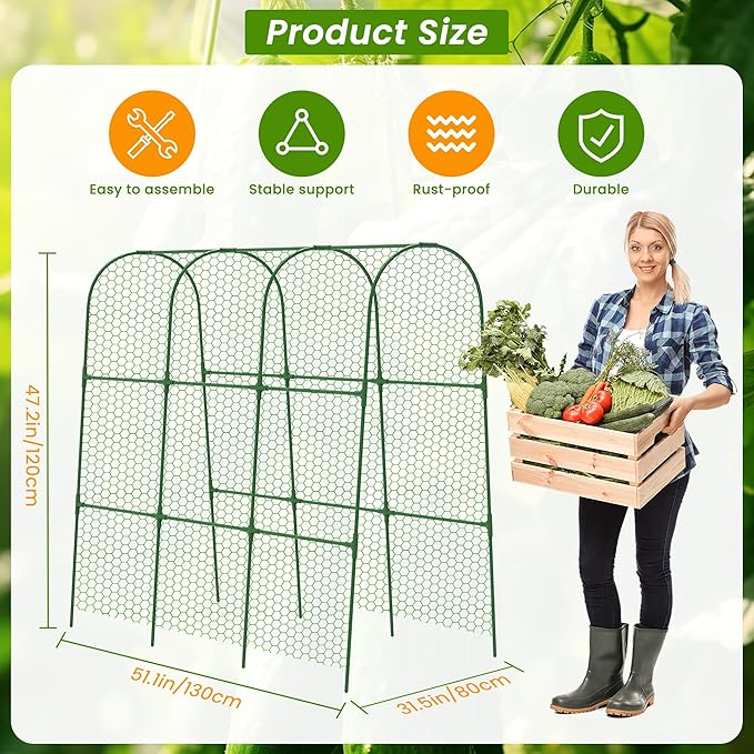 Cucumber Trellis 50 X 47 U-Shape Garden Trellis for Climbing Plants Outdoor Arch Trellis Cucumber for Raised Bed Foldable Plant Support for Vine/Vegetable/Tomato/Zucchini/Pea