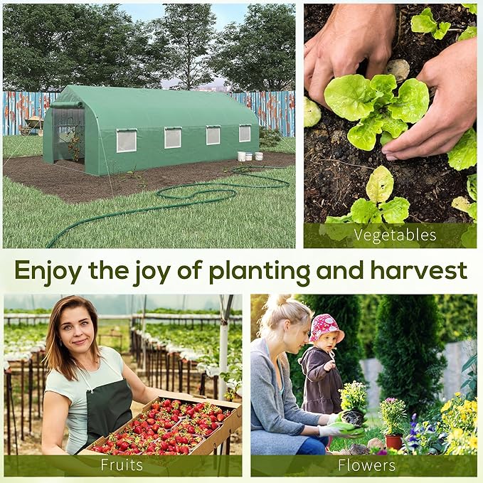 Outsunny 20' x 10' x 7' Walk-in Greenhouse Tunnel Green House with Zippered Mesh Door and 6 Mesh Windows Gardening Plant Hot House with Galvanized Steel Frame Green