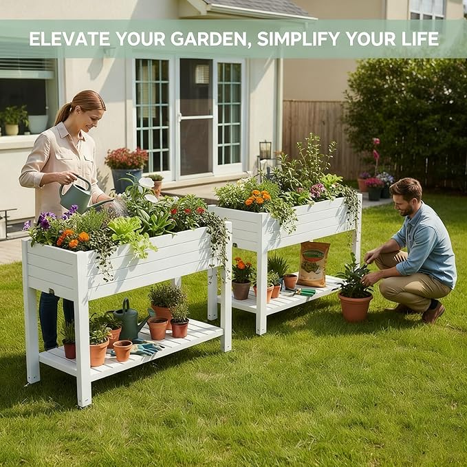 2.8' Height Elevated Raised Garden Bed Outdoor with Wheels Easy Assembly Resin Planter Box for Vegetables/Herb/Fruits Best Choice for Backyard Patio Balcony (Ashen) 2pc