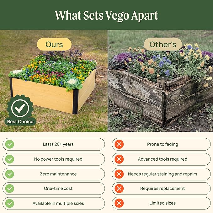 Vego garden Woodgrain Series Raised Garden Bed 16 Tall Wooden-Look 8' x 8' U-Shaped Metal Planter Box Outdoor for Vegetables Flowers Herbs