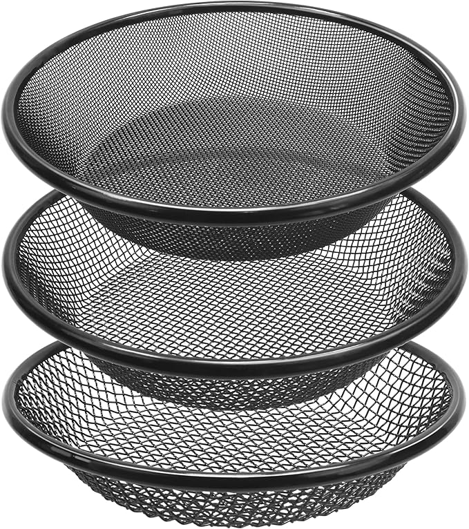 3Pcs 11.8 W Soil Sifter for Gardening 246mm Grid Rock Sifter for 5 Gallon Bucket Stainless Steel Fine Dirt Sifter Compost Sifter for Capturing Dirt Sand Rocks and Filtering Compost (Black)