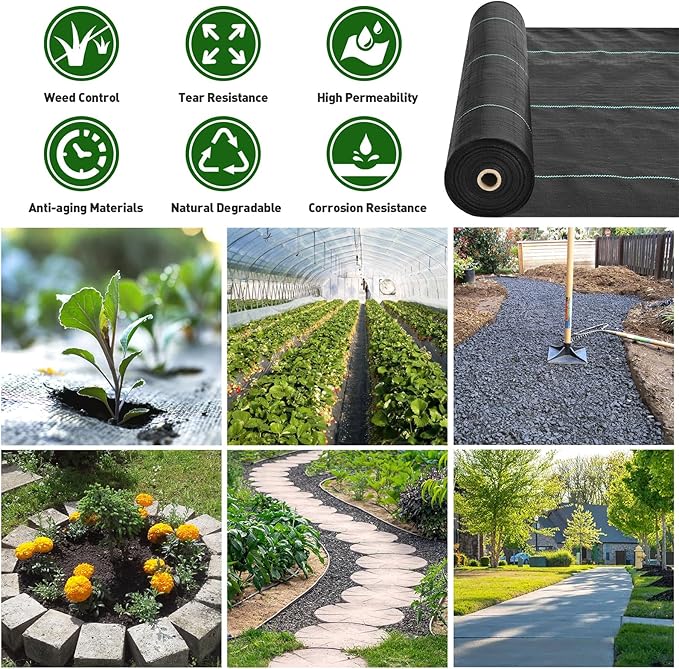 HOOPLE 3FT x100FT Weed Barrier Landscape Fabric Heavy Duty 3.2oz - Woven Polypropylene Ground Cover for DIY Gardening Commercial Driveways Erosion Control | Landscaping Fabric with Grommet Edges