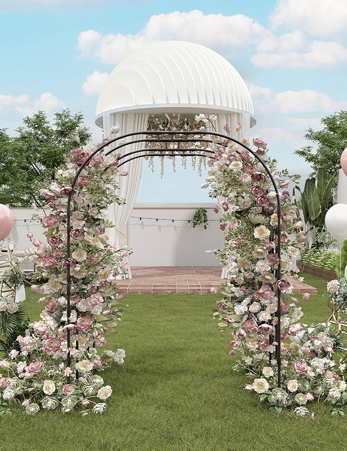 Large Garden Arch Trellis 79.5 L - Metal Wedding Arch for Outdoor Ceremony Climbing Plants &amp Vine Support | Rust-Proofs Steel with Decorative Scrolls Easy Assembly