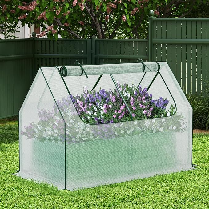 BPS Raised Garden Bed Set 4x2x1 FT Metal Bottomless Flower Bed with PE Cover for Outdoor Planting White