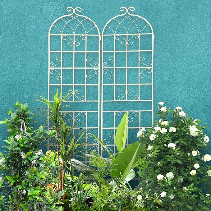 2 Pack Metal Garden Trellis 86.7 H Cream White Garden Fence Rustproof Trellis for Climbing Plants Support Roses Flower Outdoor Lawn White Tall