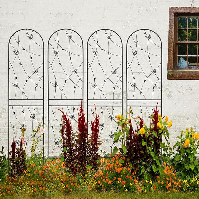 2 Pack Large Garden Trellis Heavy Duty Rustproof Iron Plant Trellis for Potted Plant Support Metal Climbing Rose Trellis Vine Vegetable Cucumber Black -86 H x 19.7 W